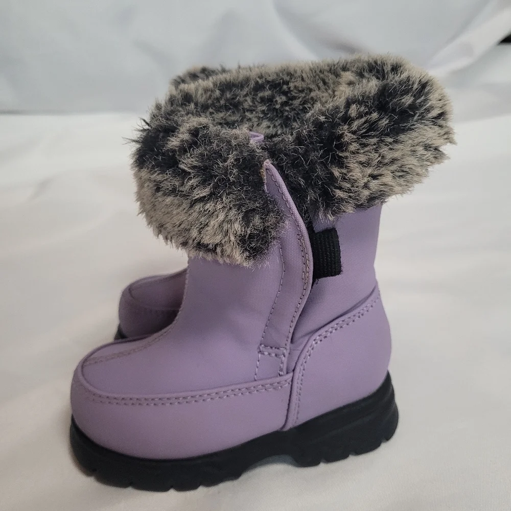 Lands End Little Girls Lilac Faux Fur Lined Winter Boots Size 5M
